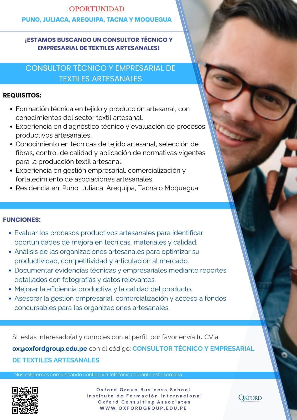 convocatoria consultor tecnico empresarial textiles artesanales oxford group