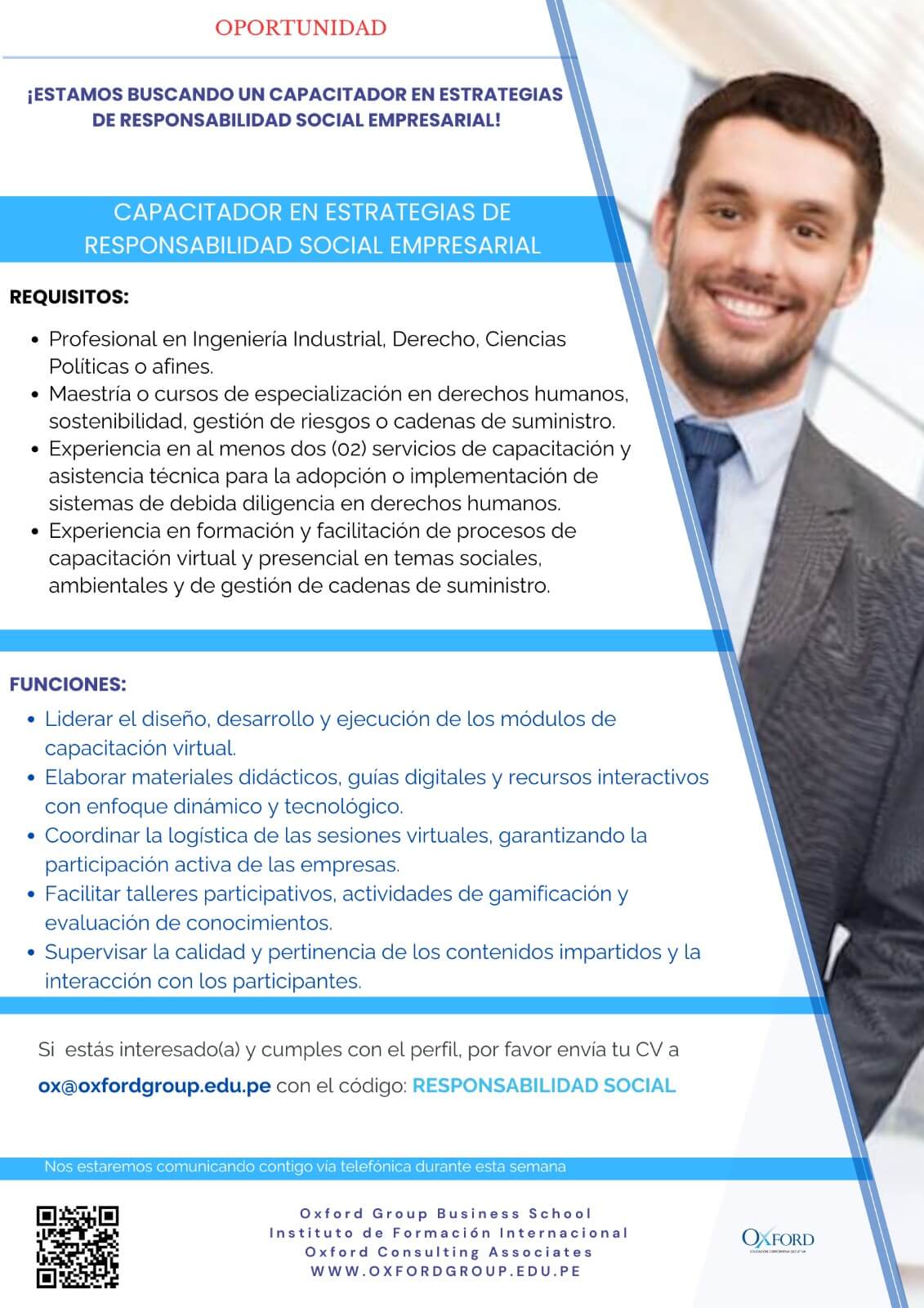 convocatoria capacitador estrategias responsabilidad social oxford group