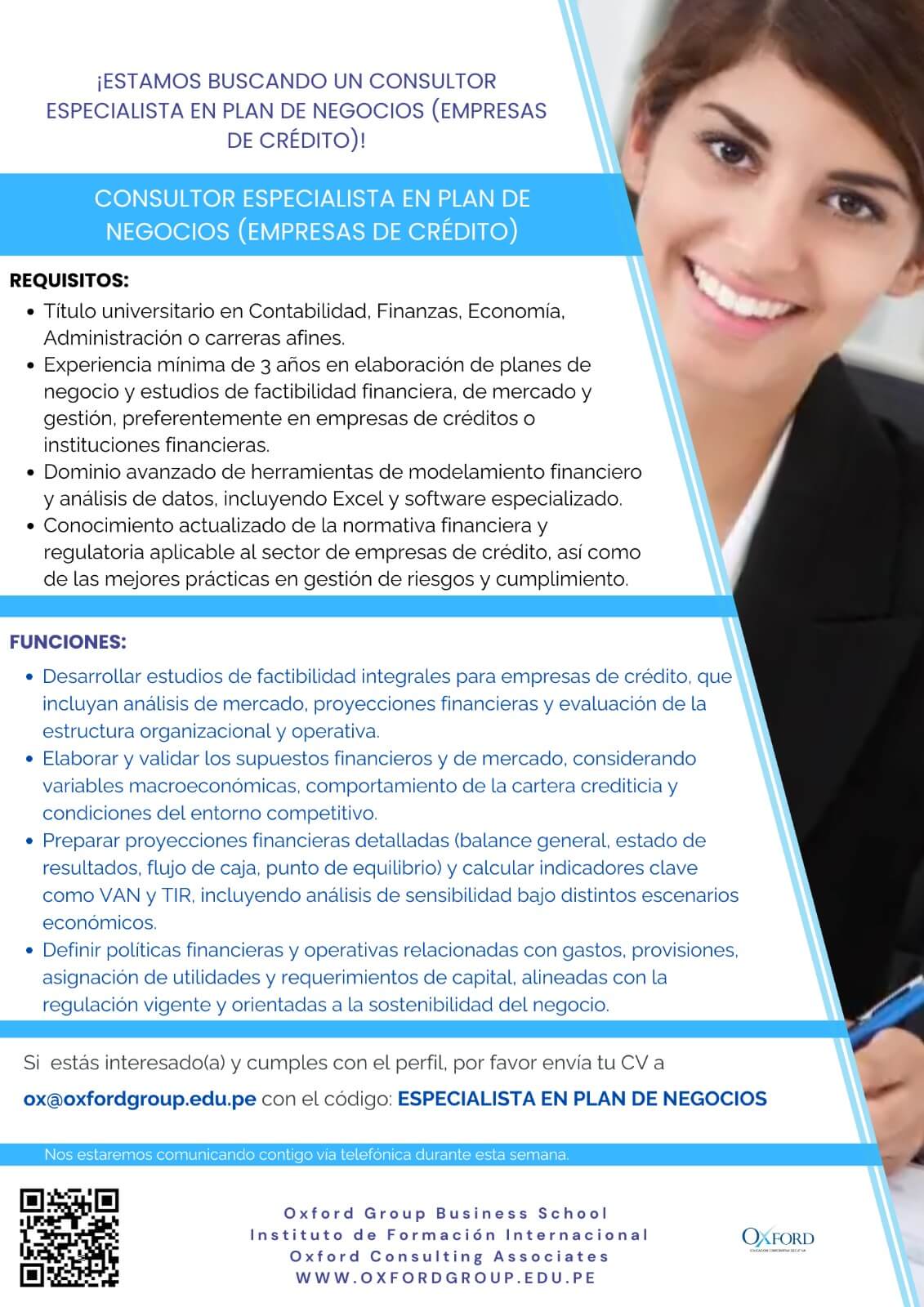 convocatoria consultor especialista plan negocios empresa credito oxford group