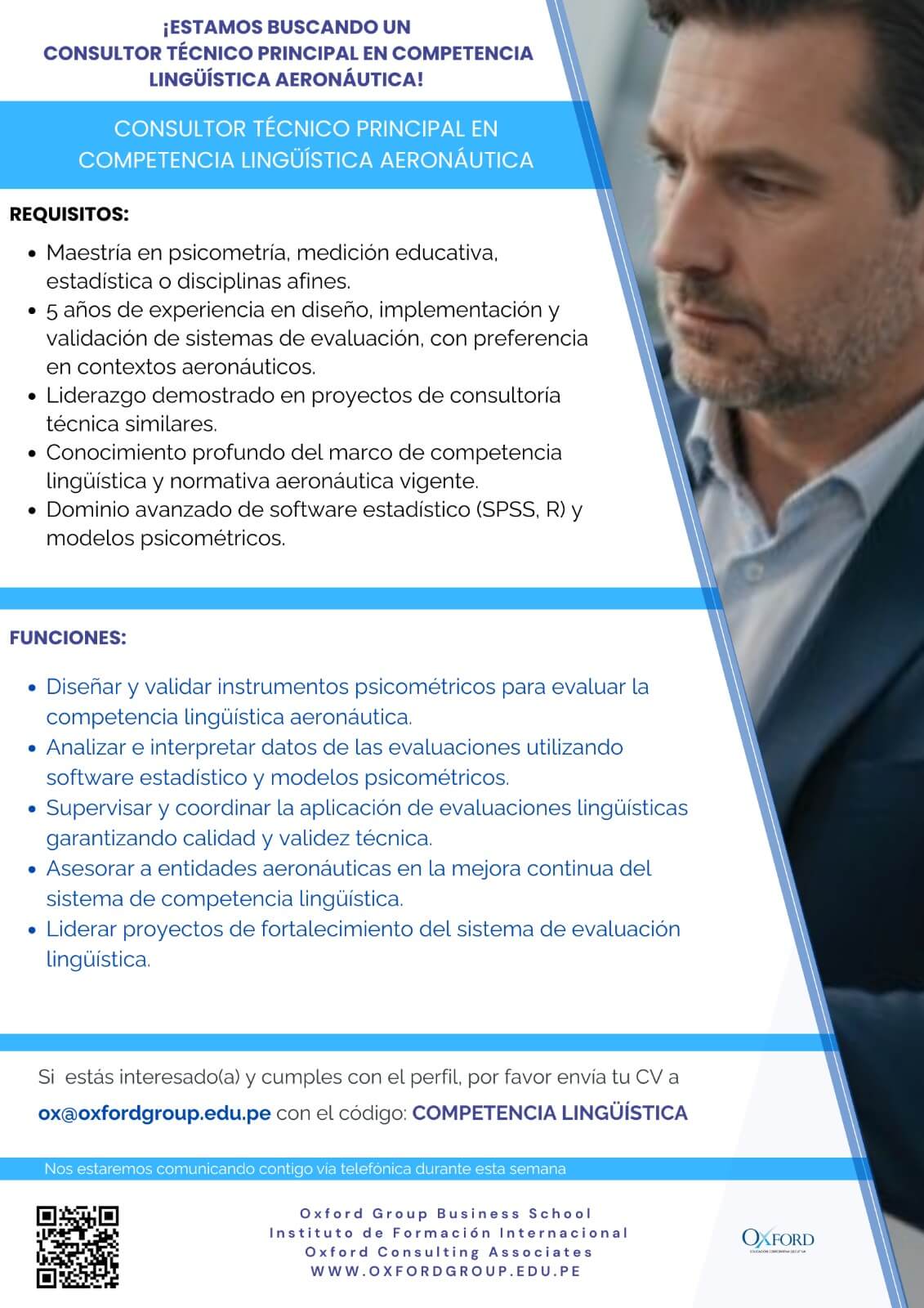 convocatoria consultor tecnico principal competencia linguistica aeronautica oxford group