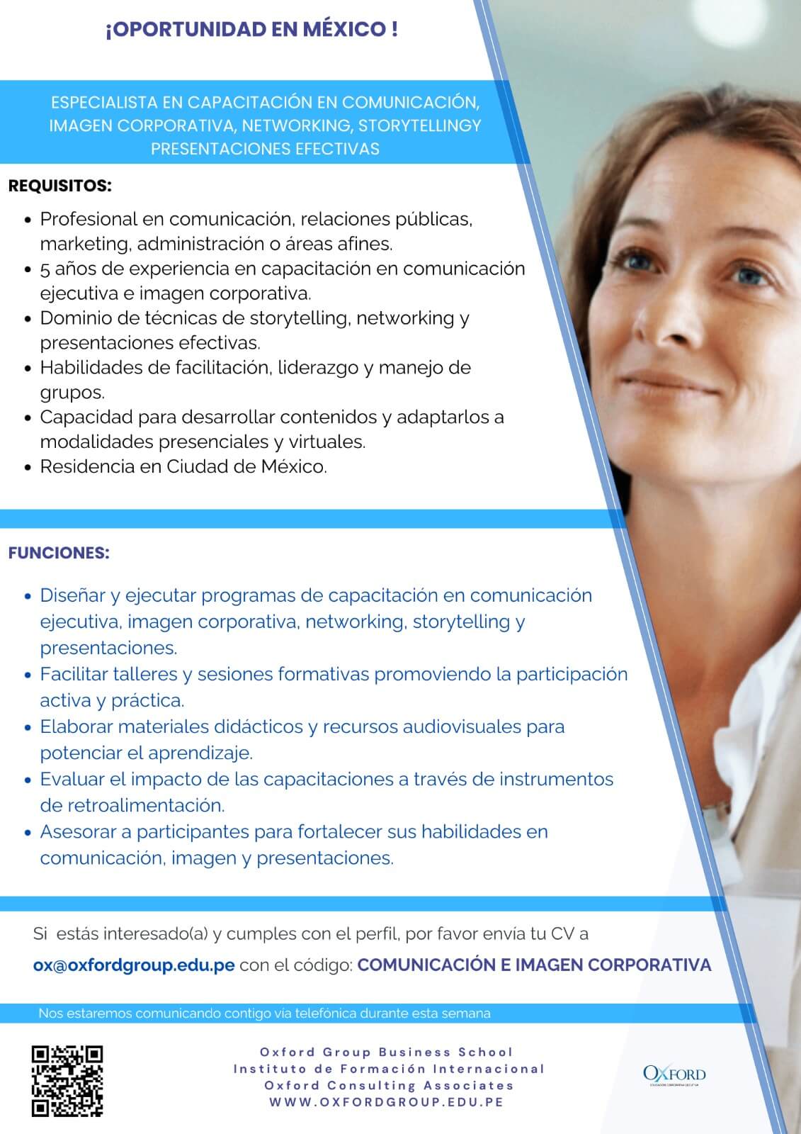 convocatoria especialista capacitacion comunicacion imagen corporativa oxford group