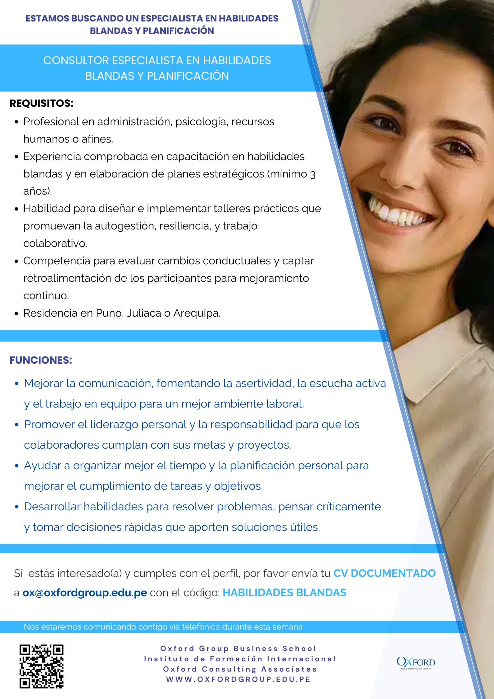 convocatoria consultor especialista habilidades blandas planificacion oxford group