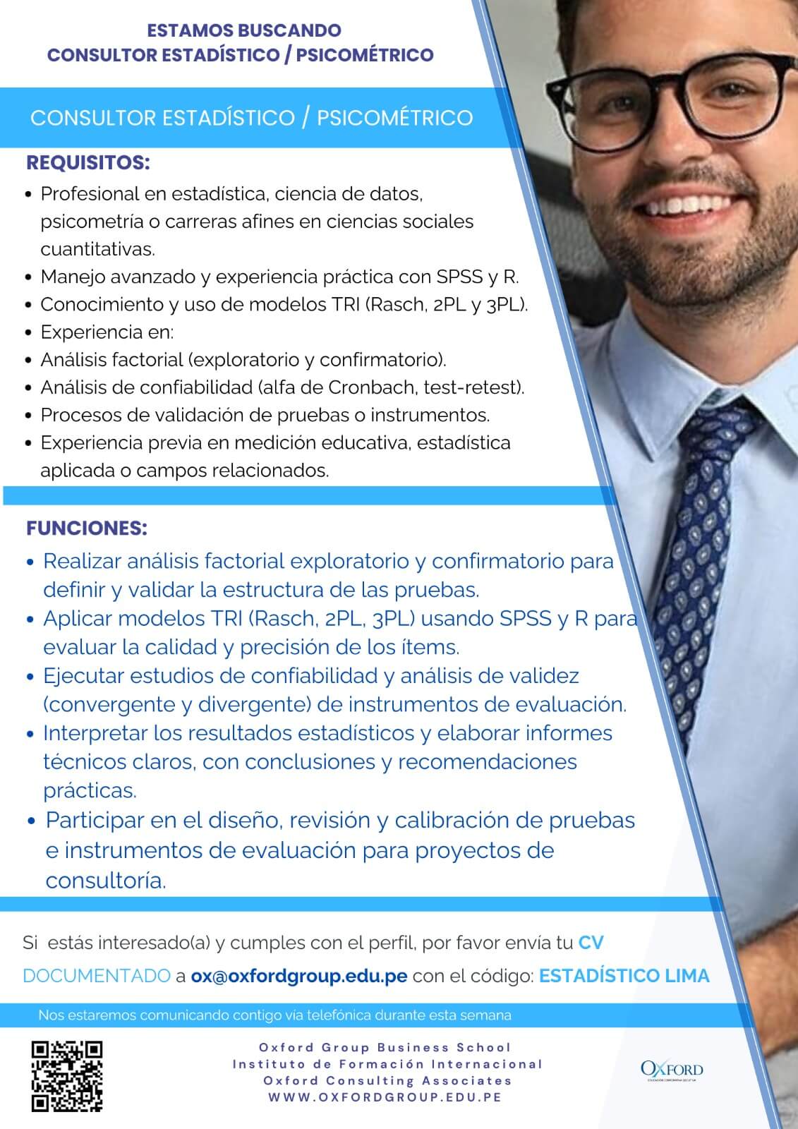 convocatoria estadistico psicometrico oxford group